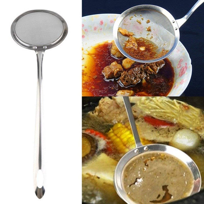 ATETO Stainless Steel Mesh Strainer Round Frying Spoon for Kitchen Food Cooking Oil Filter Utensil Light Weight Drainer Set of 1 - Image 5