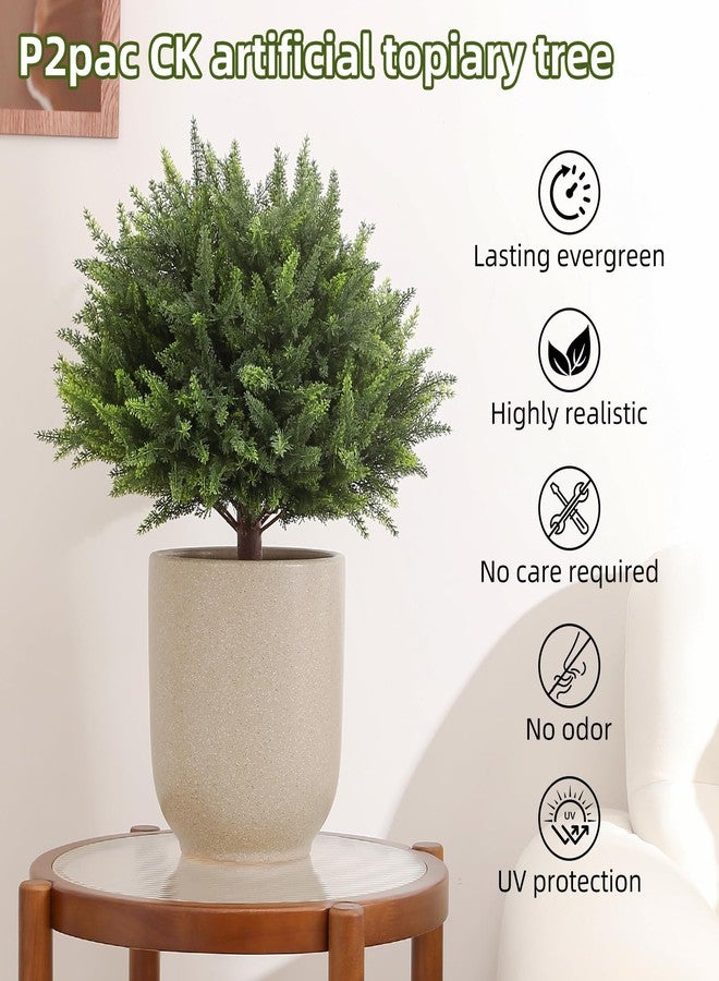 LUWENER 2 Pack Artificial Cypress Topiary Trees,16 Inch UV Resistant Faux Evergreen Shrubs with Ground Spikes, Indoor Outdoor Potted Plants for Porch, Garden, Front Door Decor - Image 3