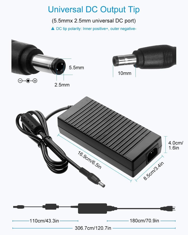 ALITOVE 12V Power Supply DC 12 Volt 12 Amp 144W Power Adapter 100-240V AC to DC Adapter 110V to 12V Converter 12A 10A Low Voltage Transformer with 5.5mm x 2.5 2.1mm Plug for LED Light 3D Printer - Image 2