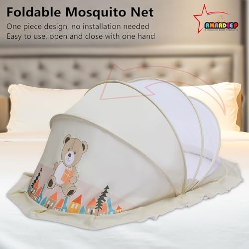 Amardeep Big Foldable Mosquito Net | Bottomless Baby Mosquito Tent with Multiple Cute Digital Prints | Insect Protection Canopy for Newborns & Toddlers | Portable & Breathable Net (Teddy) - Image 2