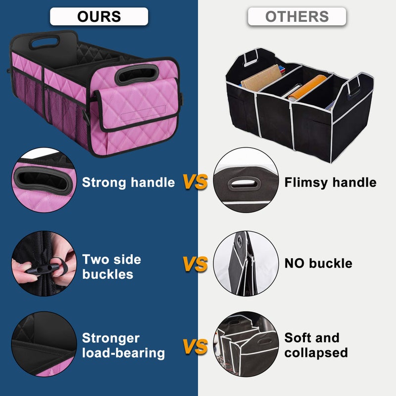 Deosk Car Trunk Organizer for SUV, Car Organizers and Storage with 6 Pocket, Car Accessories for Women/Men 50L Waterproof Polyester Trunk Organizer(Medium,Pink) - Image 2