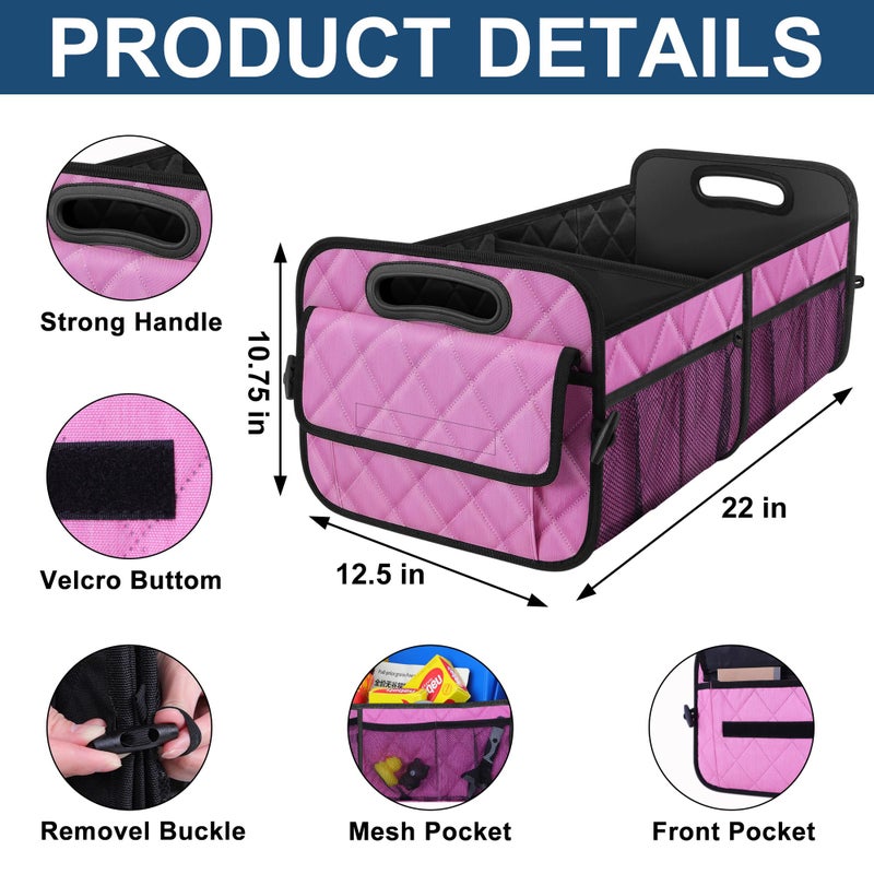 Deosk Car Trunk Organizer for SUV, Car Organizers and Storage with 6 Pocket, Car Accessories for Women/Men 50L Waterproof Polyester Trunk Organizer(Medium,Pink) - Image 3