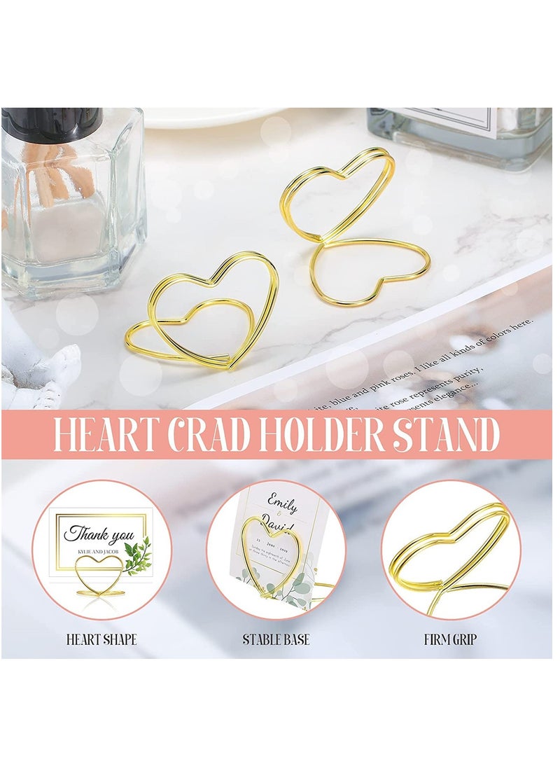 KASTWAVE Table Number Holder Heart Shaped Position Card Holder Steel Table Number Holder Wedding Seating Label Holder for Wedding Graduation Photo Memo Birthday Bridal Party (20 Piece& Gold) - Image 3
