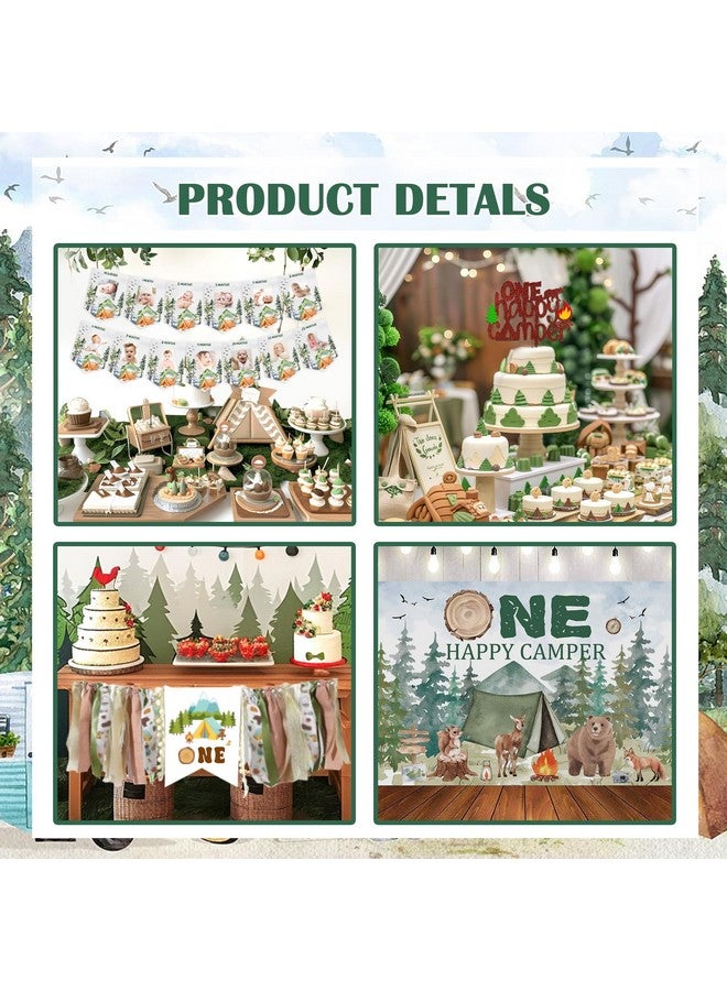Hombae One Happy Camper Birthday Decorations, First Birthday Decorations, Camping 1St Birthday Party Decor, Green Backdrop Balloon Banner Cake Topper Crown Poster Cutout Balloon Boxes 114 Pcs - Image 4