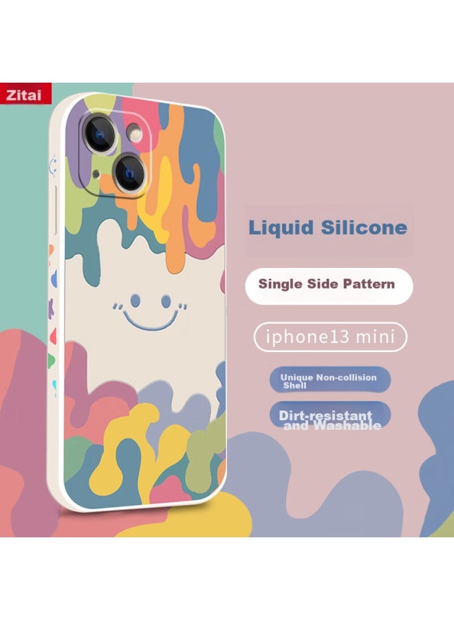 Zitai Liquid Silicone Case For Iphone 13 Mini, Protective Cover With Painted Creative Design, Shockproof Soft Shell White - Image 1