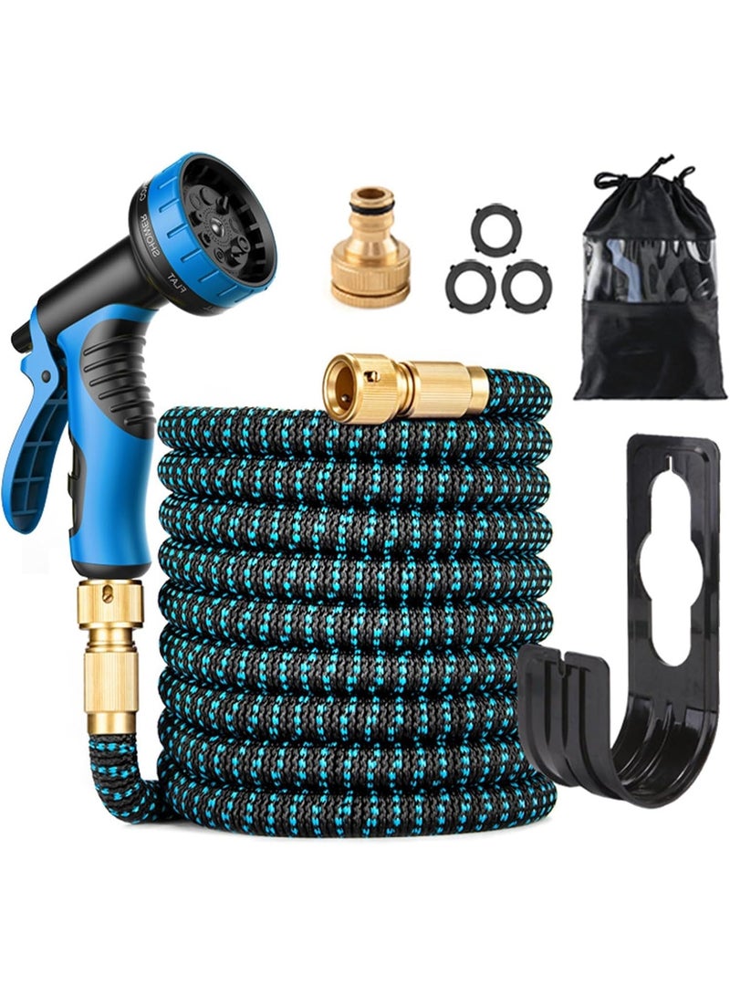 هوميفاي خرطوم حديقة قابل للتمدد بطول 15 متر، خرطوم قابل للسحب مع رأس رش بـ 10 وظائف، خرطوم ماء مرن مع وصلات نحاسية صلبة 3/4، للاستخدام في الحديقة، تنظيف المنزل، غسل السيارة، حمام الحيوانات الأليفة - Image 1