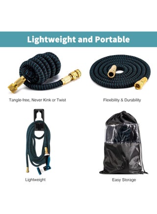 Expandable Garden Hose Up to 15 Meters, Retractable Hose Pipe with 10 Function Spray Nozzle, Flexible Water Hose with 3/4 Solid Brass Fittings, for Garden, House Clean, Car Wash, Pet Bath - view 4