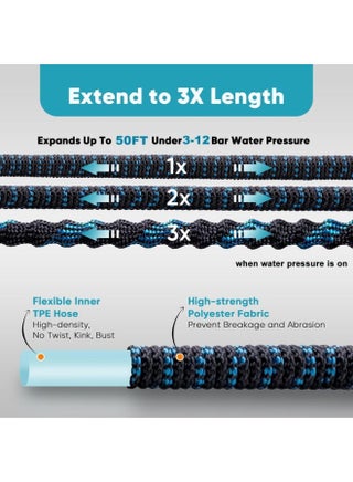 Expandable Garden Hose Up to 15 Meters, Retractable Hose Pipe with 10 Function Spray Nozzle, Flexible Water Hose with 3/4 Solid Brass Fittings, for Garden, House Clean, Car Wash, Pet Bath - view 2