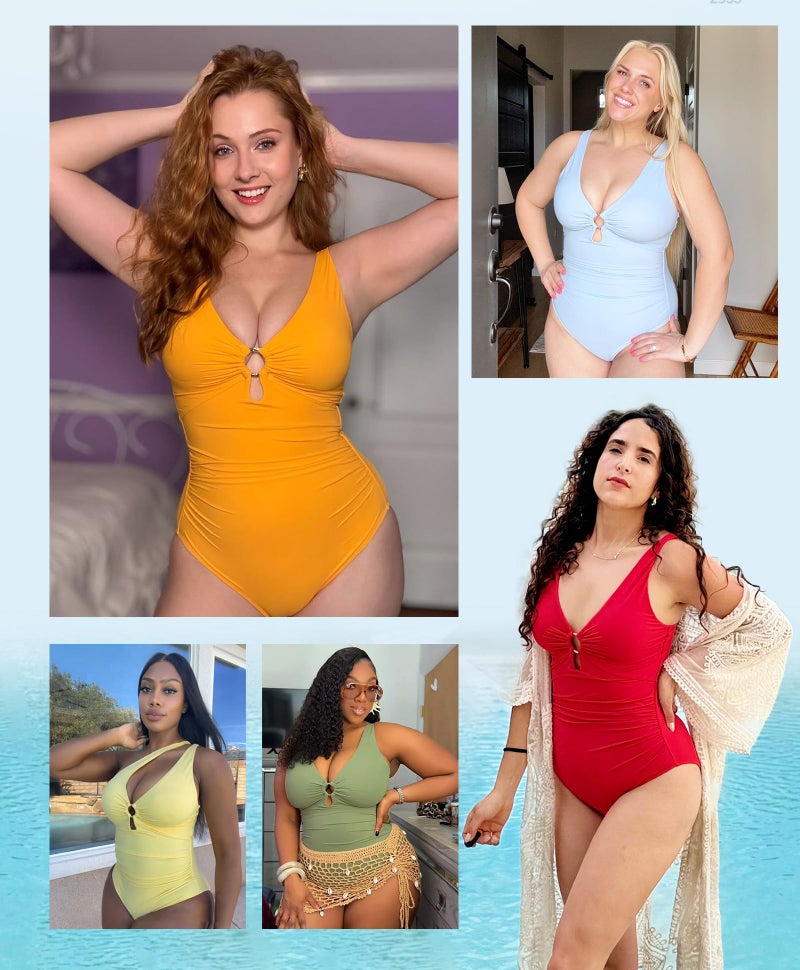FeelinGirl One Piece Swimsuits Tummy Control Women's One-Piece Swimsuits with Deep V Neck Design Slimming Swimwear for Women Vacation Swimwear Black L - Image 3