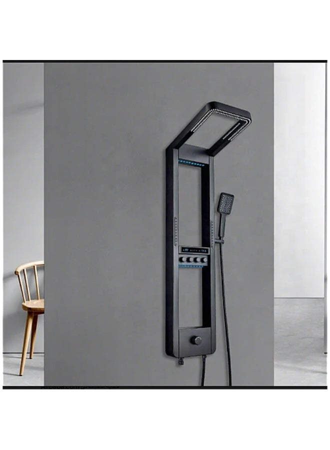Square Digital Shower with LED Water Display – Stainless Steel + Black Brass - Image 1