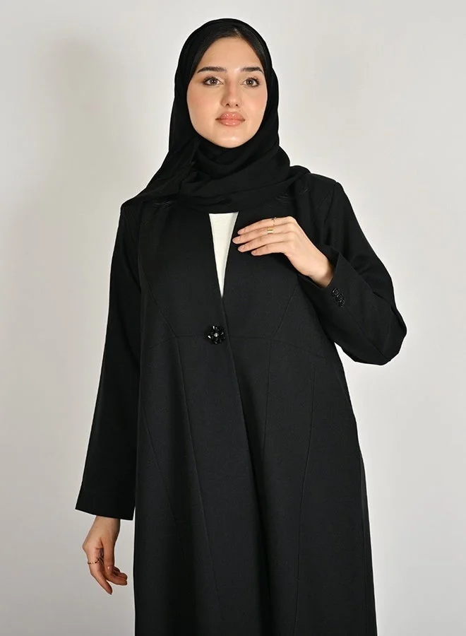 Hawraa Abaya Formal Black Abaya with a Crystal Button Closure