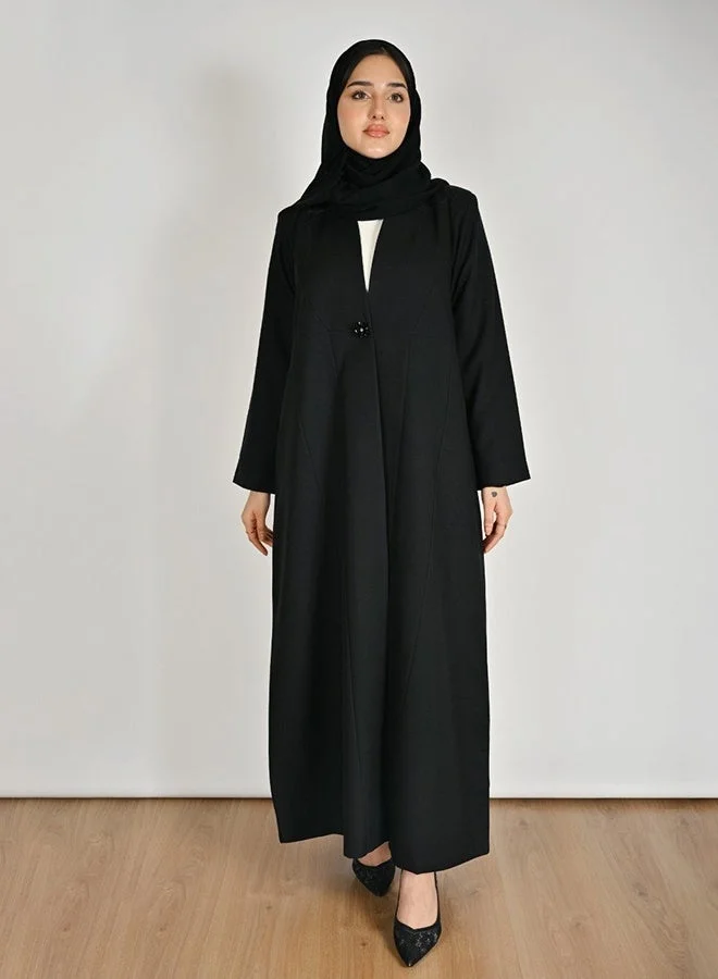 Hawraa Abaya Formal Black Abaya with a Crystal Button Closure