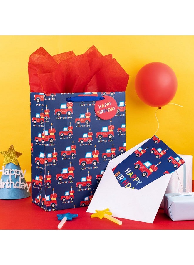 WRAPAHOLIC 13" Large Birthday Gift Bags With Card And Tissue Paper Car Design For Kids Birthday Gift Wrap - Image 4