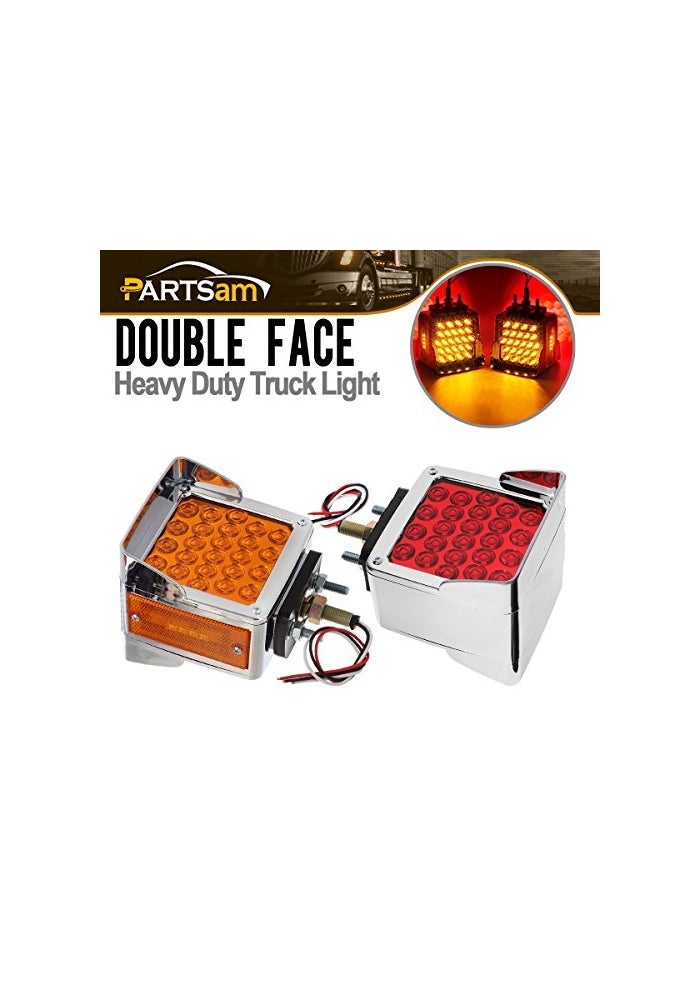 Partsam 52 LED Red/Amber Square Double Face Pedestal Lights - Image 1