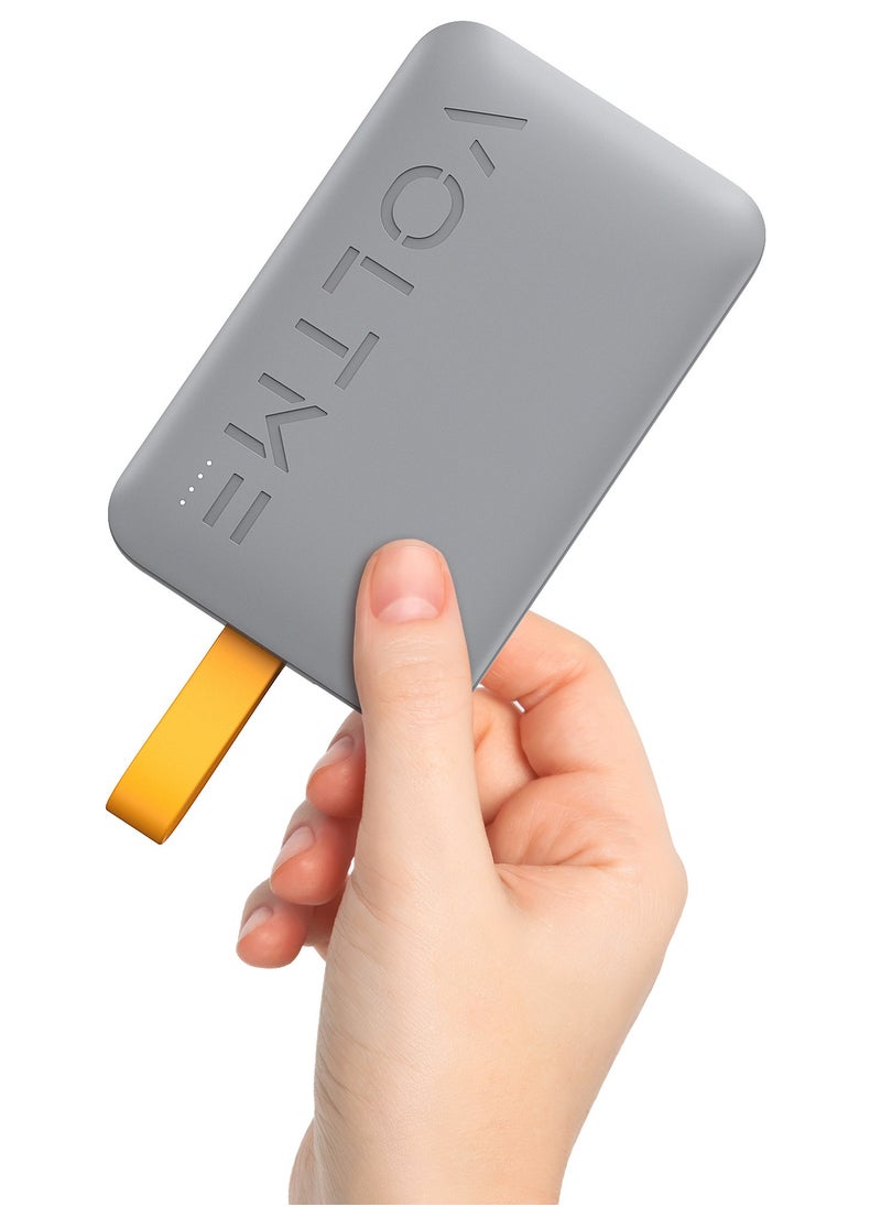 VOLTME - 10,000mAh USB-C Power Bank with Built-in Type-C Cable, 22W PD Fast Charging, Portable Charger, Ultra-Slim & Compact Battery with 3 Outputs, Compatible with iPhone 16/15, Samsung Galaxy S25/24/23, Google Pixel 10/9, OnePlus 14/13, Xiaomi 16/15, iPad Pro/Air, Android, AirPods - Lightweight, Aviation Certified, Travel Friendly (Grey) - Image 1