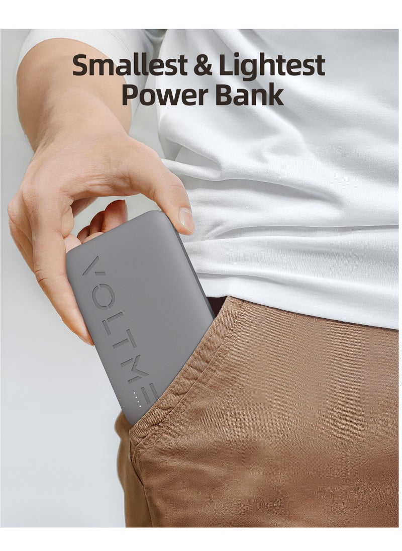VOLTME - 10,000mAh USB-C Power Bank with Built-in Type-C Cable, 22W PD Fast Charging, Portable Charger, Ultra-Slim & Compact Battery with 3 Outputs, Compatible with iPhone 16/15, Samsung Galaxy S25/24/23, Google Pixel 10/9, OnePlus 14/13, Xiaomi 16/15, iPad Pro/Air, Android, AirPods - Lightweight, Aviation Certified, Travel Friendly (Grey) - Image 1