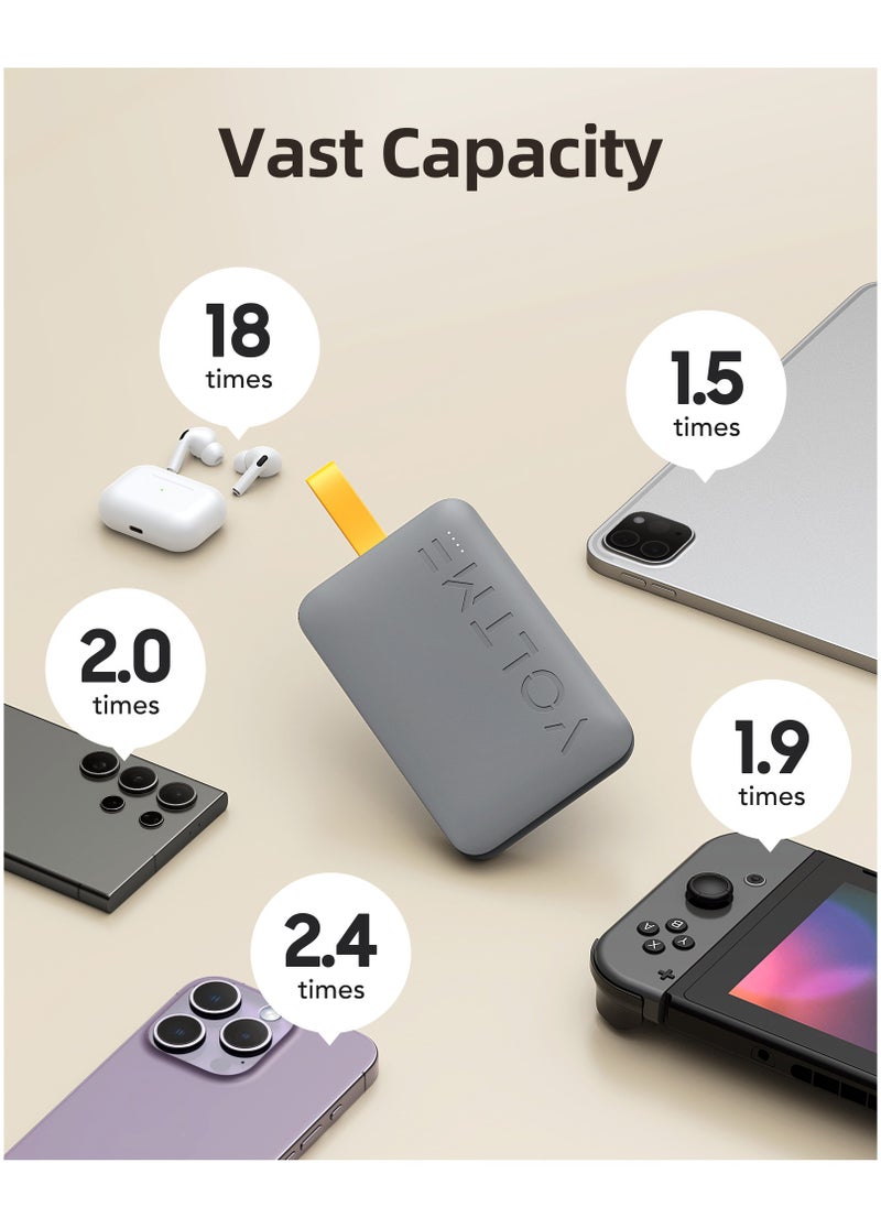 VOLTME - 10,000mAh USB-C Power Bank with Built-in Type-C Cable, 22W PD Fast Charging, Portable Charger, Ultra-Slim & Compact Battery with 3 Outputs, Compatible with iPhone 16/15, Samsung Galaxy S25/24/23, Google Pixel 10/9, OnePlus 14/13, Xiaomi 16/15, iPad Pro/Air, Android, AirPods - Lightweight, Aviation Certified, Travel Friendly (Grey) - Image 1