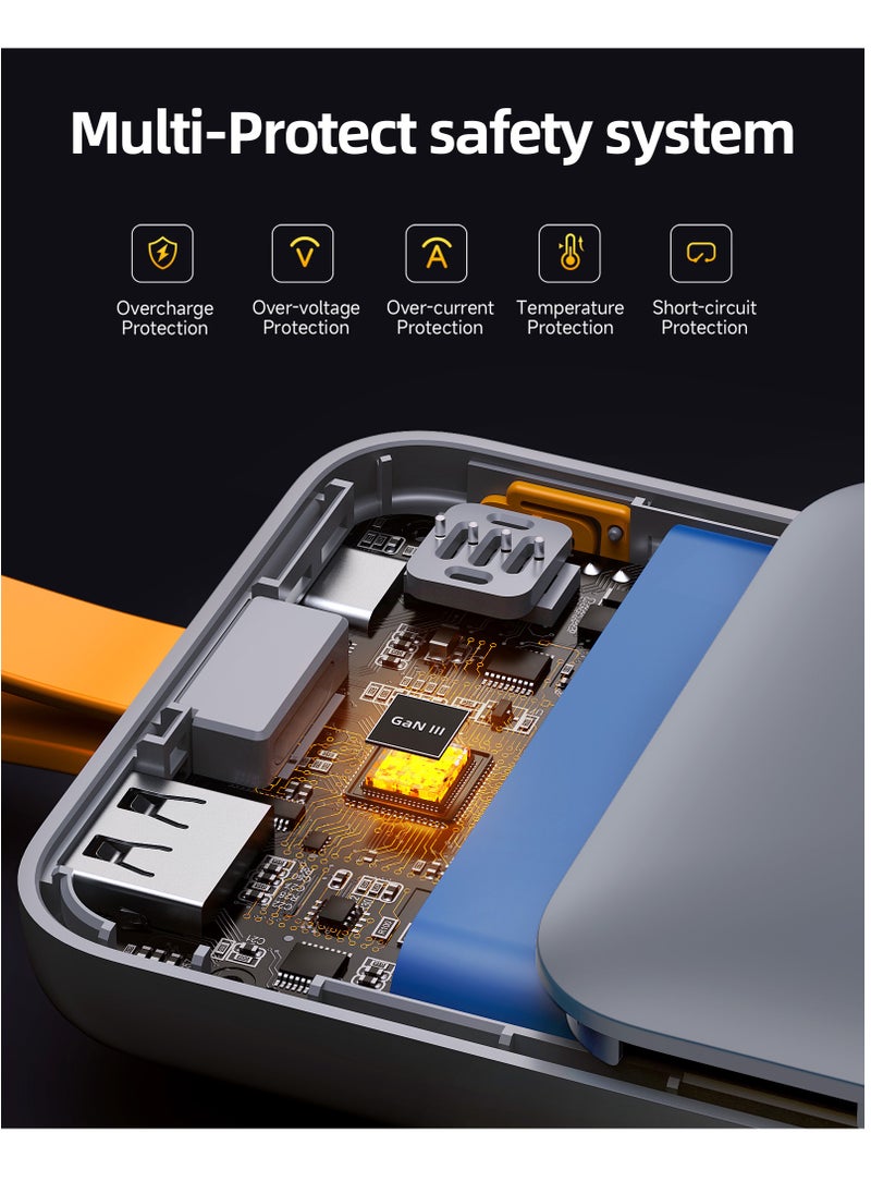 VOLTME - 10,000mAh USB-C Power Bank with Built-in Type-C Cable, 22W PD Fast Charging, Portable Charger, Ultra-Slim & Compact Battery with 3 Outputs, Compatible with iPhone 16/15, Samsung Galaxy S25/24/23, Google Pixel 10/9, OnePlus 14/13, Xiaomi 16/15, iPad Pro/Air, Android, AirPods - Lightweight, Aviation Certified, Travel Friendly (Grey) - Image 1