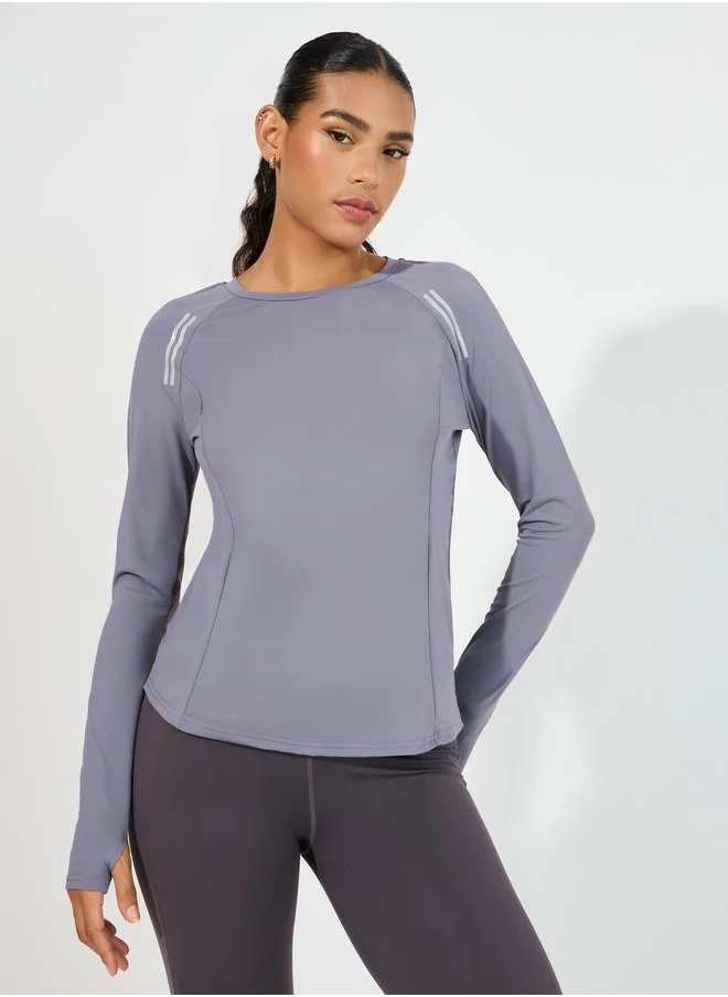 Styli Shoulder Dual Striped Thumbhole Detail Top