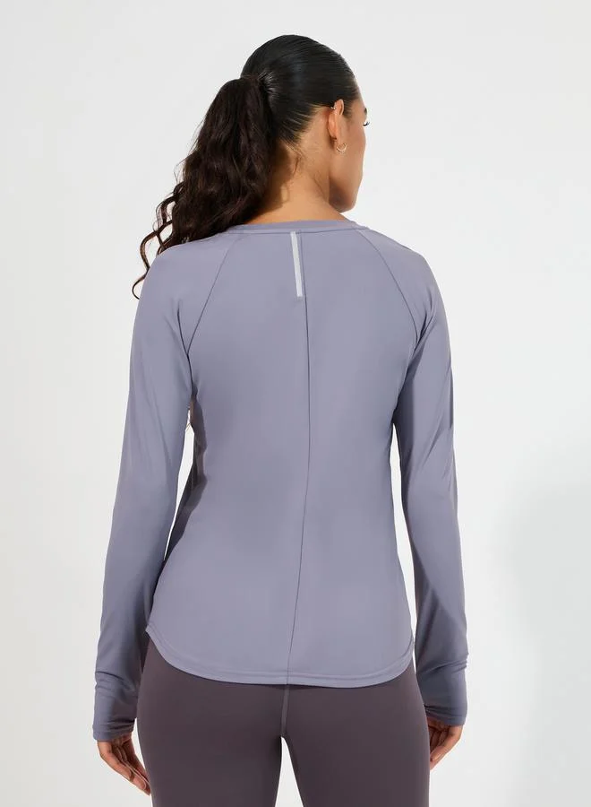 Styli Shoulder Dual Striped Thumbhole Detail Top