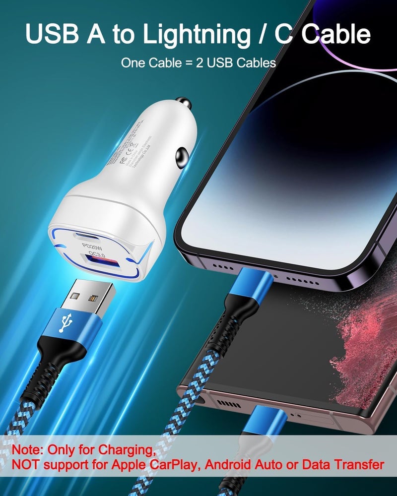 كابل شاحن البرق و USB-C 2 في 1 (4 أقدام)، كابل شاحن طويل سريع من USB إلى البرق ومن USB إلى USB-C لهاتف iPhone 17 16 Plus 15 14 13 Pro/max iPad Pro/air/mini، Samsung Galaxy، Google Pixel - Image 3