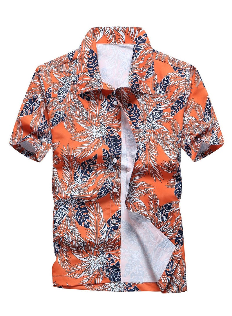 Loquat Summer Short Sleeve Shirt Men's Loose Beach Flower Shirt Hawaii Seaside Resort Travel Printed Shirt 