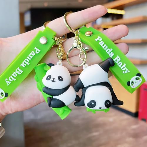 AEROSTARK Cute Baby Panda Keychain for Girls & Boys | Silicone Multicolor Keychains Keyring cute Keychain aesthetic Backpack Car bag Charms for Kids panda Gifts (Baby Panda Playing Combo of 2) - Image 1