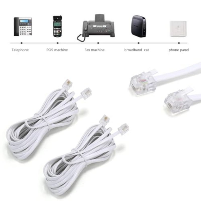 Telephone landline Extension Cord Cable Cord with Standard RJ-11 6P4C Plug White 1.8M 3 Pack - Image 5