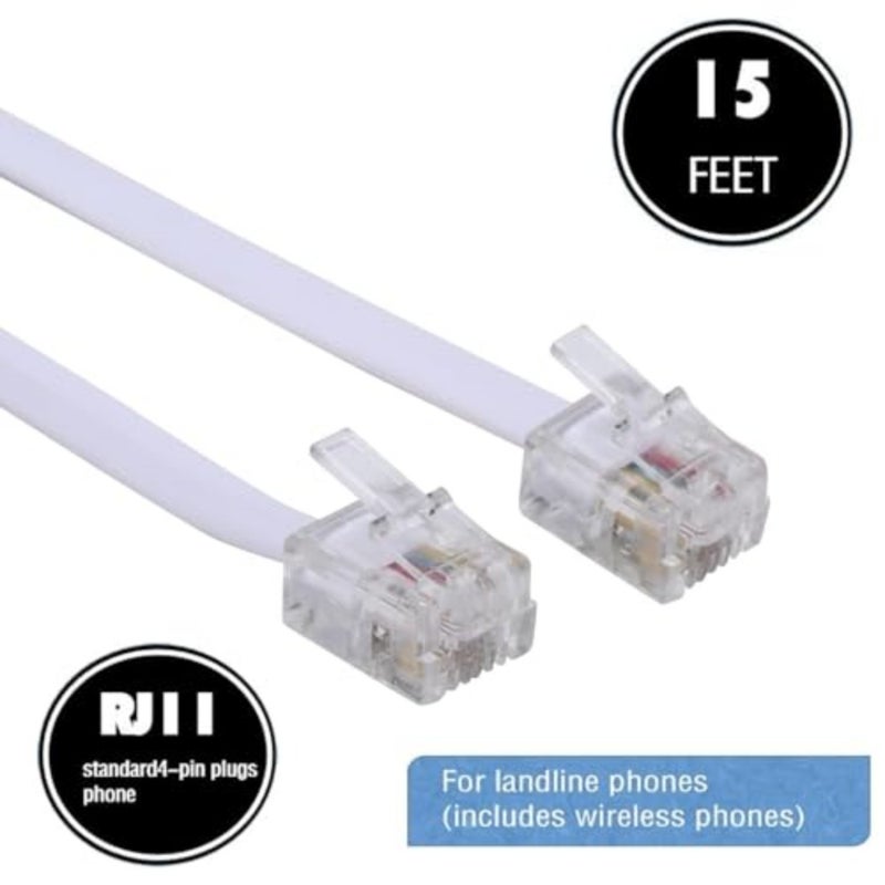 Telephone landline Extension Cord Cable Cord with Standard RJ-11 6P4C Plug White 1.8M 3 Pack - Image 2