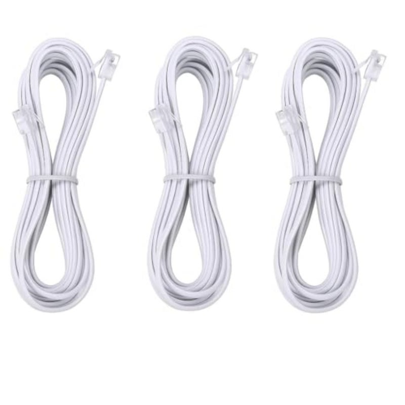 Telephone landline Extension Cord Cable Cord with Standard RJ-11 6P4C Plug White 1.8M 3 Pack - Image 1