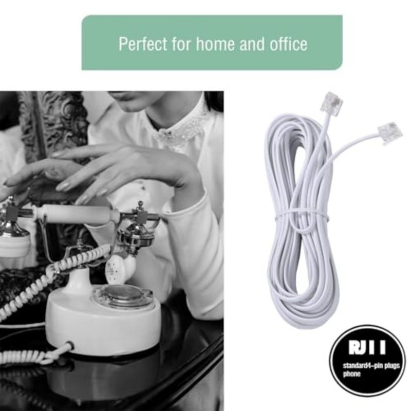Telephone landline Extension Cord Cable Cord with Standard RJ-11 6P4C Plug White 1.8M 3 Pack - Image 3