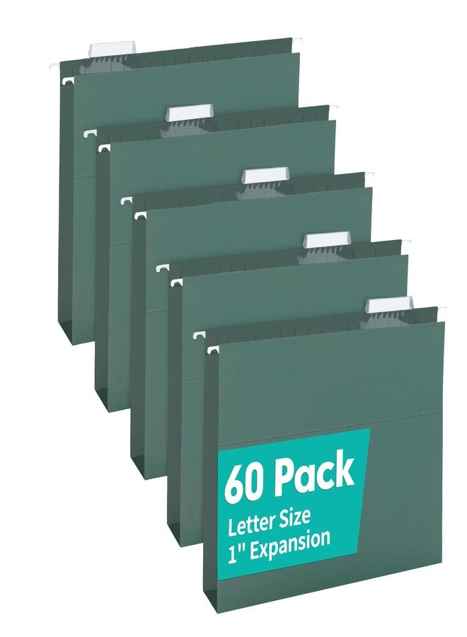 HERKKA Extra Capacity Hanging File Folders, 60 Pack Reinforced Letter Size Hanging Folders with Heavy Duty 1 Inch Expansion, Designed for Bulky Files, Medical Charts, Green - Image 1