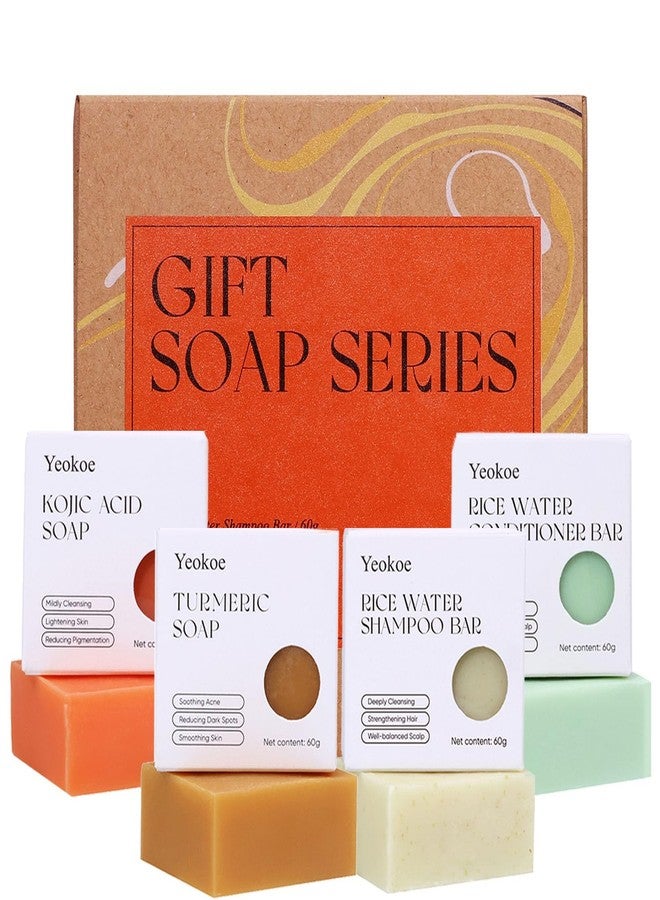 Yeokoe Turmeric Soap Bar and Rice Water Shampoo Conditioner Bar Set,Kojic acid for Body,Face and Hair,Deep Cleansing,Travel Toiletries,Spa Gifts For Women - Image 1