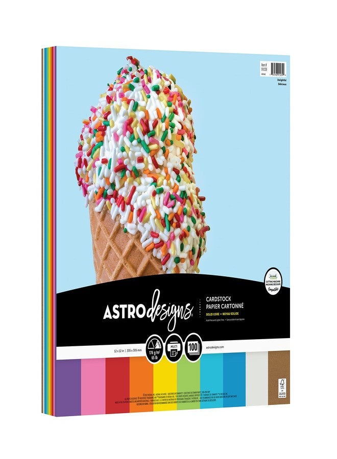 Astrodesigns Crafting Cardstock, 12" x 12", 65 lb/176 gsm, 10-Color Delightful Assortment, 100 Sheets (91039) - Image 1
