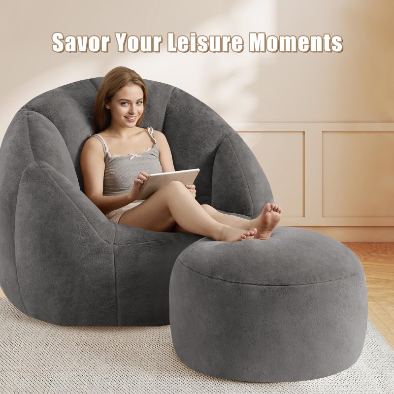Gericco Round Stuffed Pouf Ottoman for Foot Rest, A Round Modern Foam Filled Poufs, Floor Chair for Living Room, Nursery, Dorm, A Soft Modern Foot Stool Perfect to Rest Your Feet (Grey, 20Inch) - Image 3