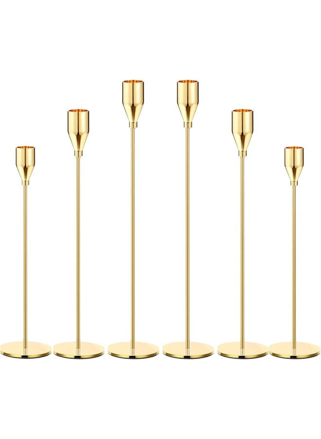 6Pcs Lemon Gold Candle Holders,Set Of 6 Tall Taper Gold Candlestick Fit 3/4" Thick Pillar Candle Led Modern Metal Candles, Elegant Stands Decorative Table Centerpieces For Dinning Party Decorative