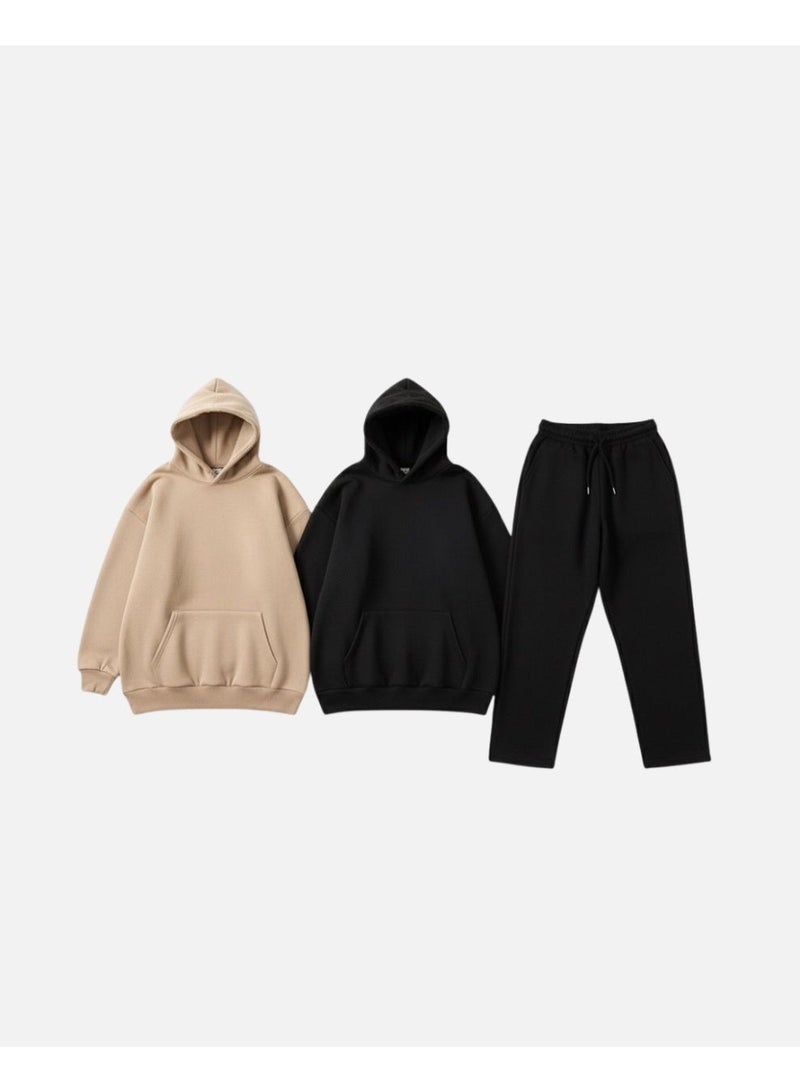 Feathers Unisex 3 Piece Winter Set 100% Cotton – 2 Oversized Hoodies & Wide Leg Sweatpants - Image 1