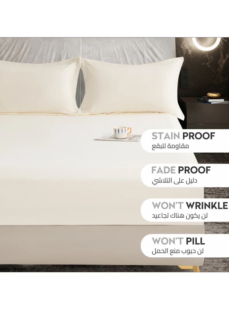 Donetella Bedding Fitted Sheet 3-Pcs King Size Solid Bed Sheet Set Fits(180x200CM) With Pillowcases And 35 CM Extra Deep Brushed Microfiber Bed Sheet,Lemon Grass