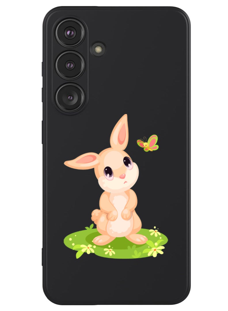 Theodor Protective Slim Fit Case Liquid Silicone Cover with Full Body Protection Anti-Scratch Shockproof Case For Samsung Galaxy S24 Plus (Black) - sad rabbit - Image 1
