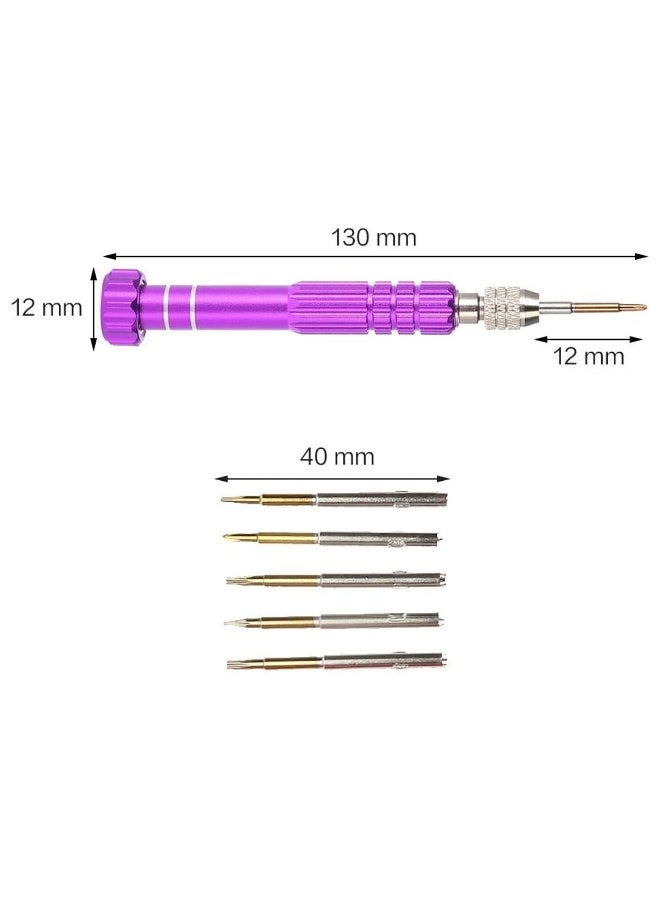 DEFAONS 5-in-1 Precision Screwdriver Set (AF-555) - Purple Aluminum Handle with High-Quality Chrome Vanadium Steel Bits, Durable, Ergonomic Design, Ideal for Mobile Phones, Laptops, Watches, Glasses, and Small Electronics Repair, Compact and Easy to Use - Image 2