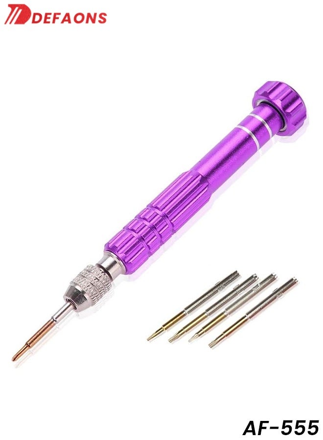 DEFAONS 5-in-1 Precision Screwdriver Set (AF-555) - Purple Aluminum Handle with High-Quality Chrome Vanadium Steel Bits, Durable, Ergonomic Design, Ideal for Mobile Phones, Laptops, Watches, Glasses, and Small Electronics Repair, Compact and Easy to Use - Image 1