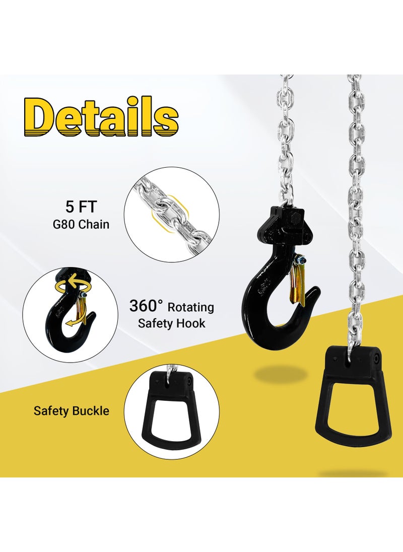 Toriexon Toriexon 550LBS Manual Lever Chain Hoist Mini Puller 1/4 Ton Capacity Portable Chain Come Along 5 Feet Lift G80 Chain Ratchet Lever Hoist with Hook  - Image 2