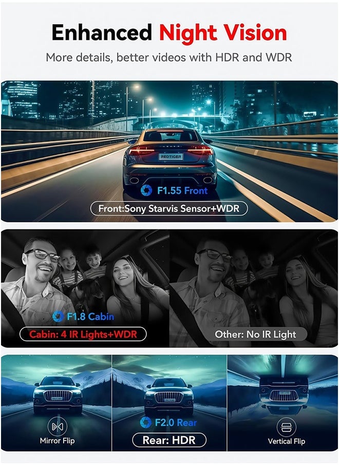 ديقيساند 3 قنوات 4K 4K مسجل فيديو رقمي للسيارة 5G WIFI GPS GPS كاميرا كاميرا كاميرا قيادة السيارة كاميرا مراقبة سوداء 24 ساعة مراقبة ليلية مع بطاقة 128G  - Image 3