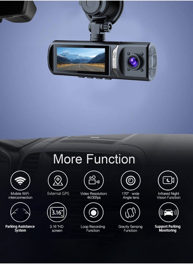 ديقيساند 3 قنوات 4K 4K مسجل فيديو رقمي للسيارة 5G WIFI GPS GPS كاميرا كاميرا كاميرا قيادة السيارة كاميرا مراقبة سوداء 24 ساعة مراقبة ليلية مع بطاقة 128G  - Image 2