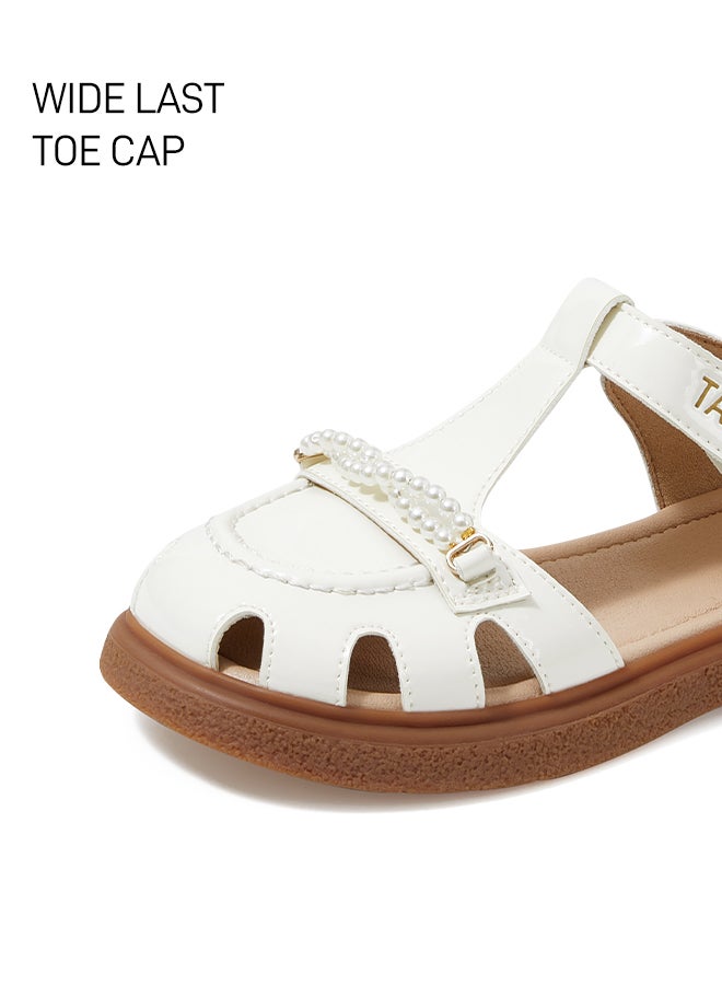 تارانيس أحذية أطفال من تارانيس، صنادل أنيقة مزينة باللؤلؤ على شكل حرف T للبنات، صنادل مغلقة من الأمام بتفاصيل لؤلؤية - Image 2