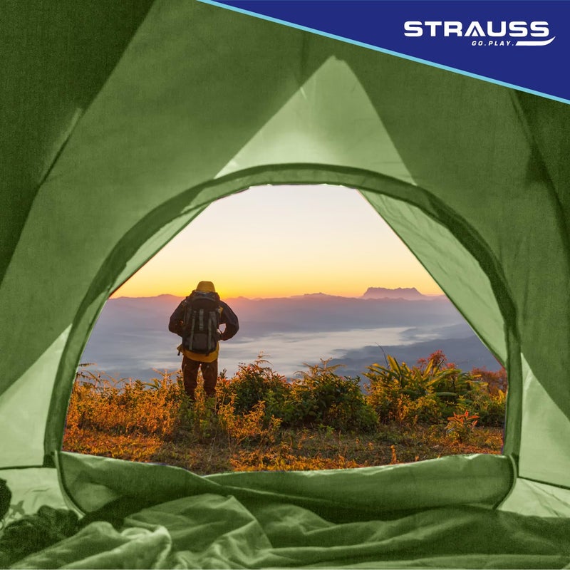 STRAUSS خيمة محمولة للتخييم مع غطاء مطري | مثالية لـ 4 أشخاص | إعداد سهل خلال 5-10 دقائق | مثالية للنزهات، والمشي، والتجوال | مقاومة للماء والرياح | تهوية هوائية ممتازة (لون عسكري) - Image 5
