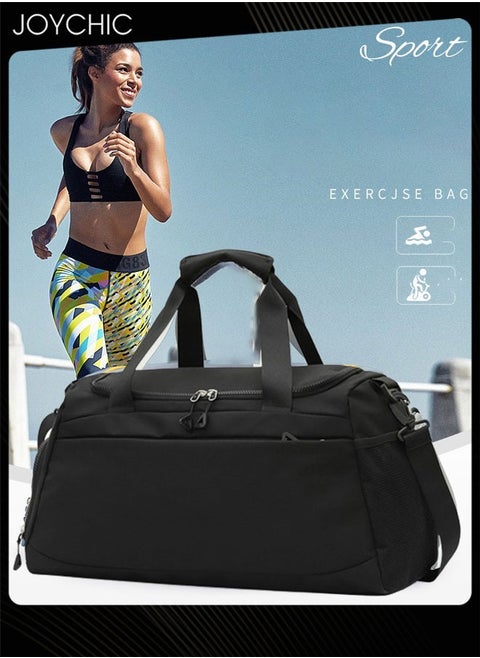 Sports Gym Bag with Wet Pocket & Shoe Compartment Waterproof Travel Duffel Bags for Women Men Weekender Carry on Overnight Tote Workout Bag for Yoga Swimming Black