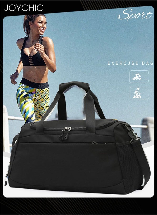 Joychic - Sports Gym Bag with Wet Pocket & Shoe Compartment Waterproof Travel Duffel Bags for Women Men Weekender Carry on Overnight Tote Workout Bag for Yoga Swimming Black - Image 1