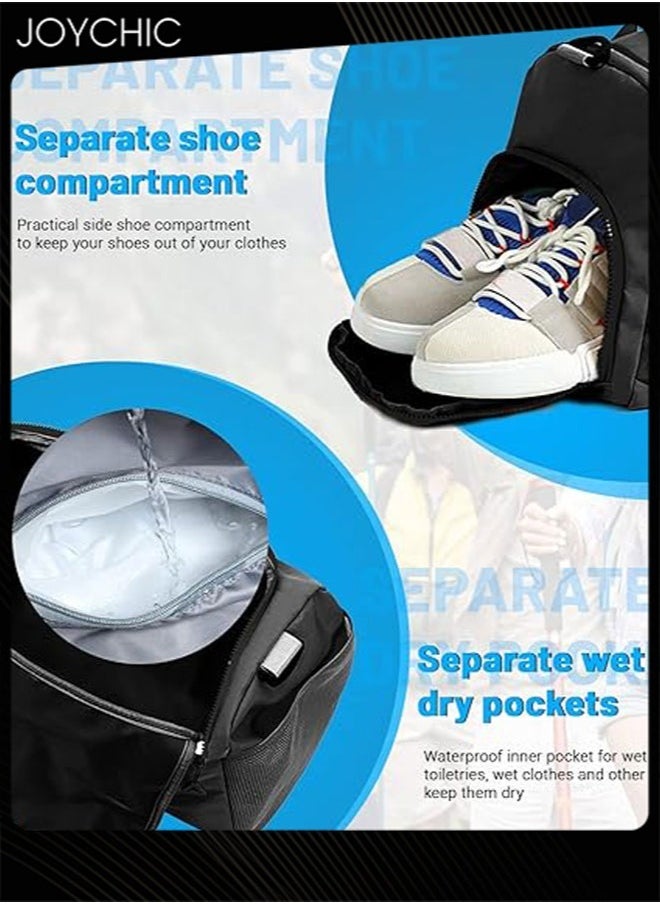 Joychic - Sports Gym Bag with Wet Pocket & Shoe Compartment Waterproof Travel Duffel Bags for Women Men Weekender Carry on Overnight Tote Workout Bag for Yoga Swimming Black - Image 1