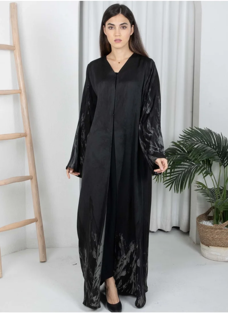 MSquare Fashion Black Self-Print Abaya with Sheila